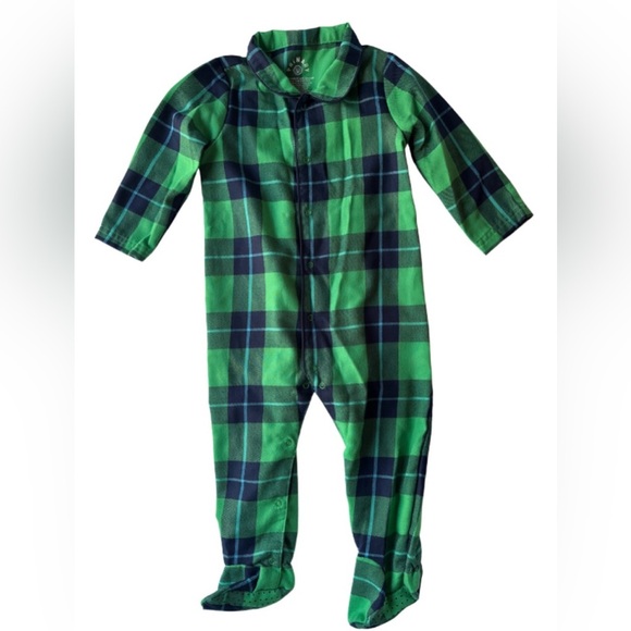 Primary Other - Primary Baby Plaid Footed Pajamas Green Blue Flannel